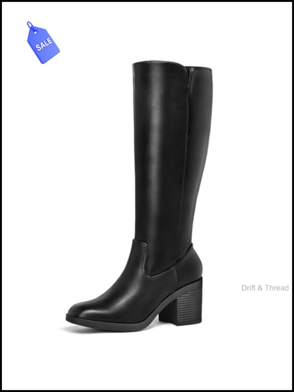 Women's Knee High Boots Square Toe Chunky Heel Tall Boots Side Zipper